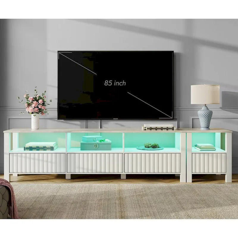 White TV Stand for 65-100 Inch TV with LED Light, Modern TV Console
