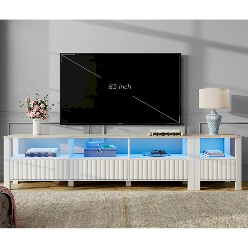 White TV Stand for 65-100 Inch TV with LED Light, Modern TV Console