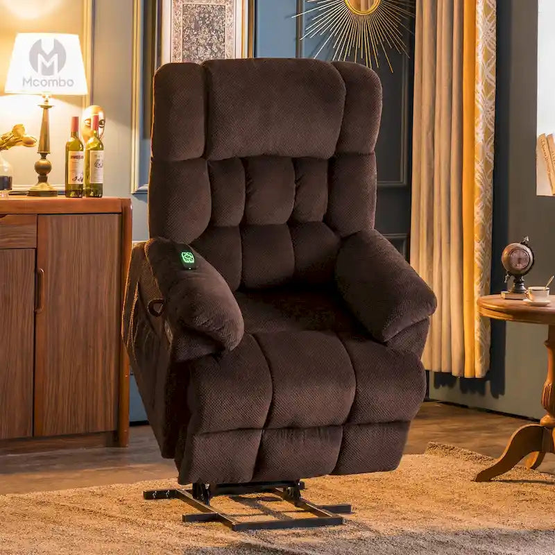 MCombo Power Lift Recliner Chair with Massage, Heat, Adjustable Headrest, Extended Footrest-(PU/Fabric)