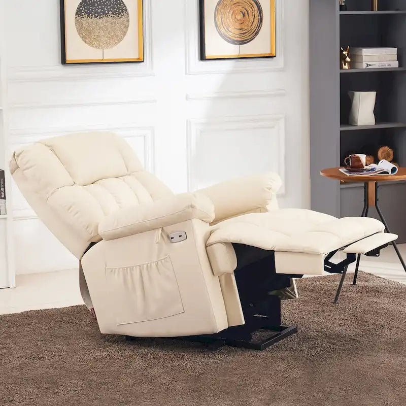 MCombo Power Lift Recliner Chair with Massage, Heat, Adjustable Headrest, Extended Footrest-(PU/Fabric)