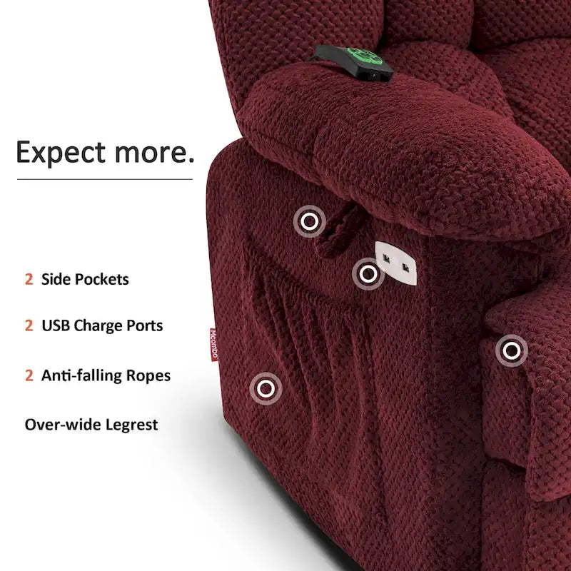 MCombo Power Lift Recliner Chair with Massage, Heat, Adjustable Headrest, Extended Footrest-(PU/Fabric)