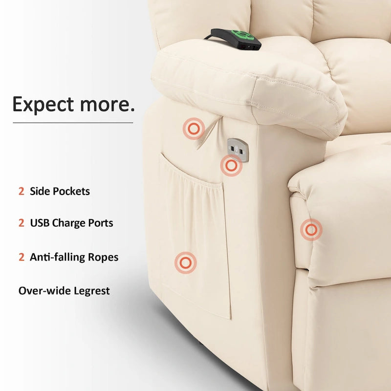 MCombo Power Lift Recliner Chair with Massage, Heat, Adjustable Headrest, Extended Footrest-(PU/Fabric)