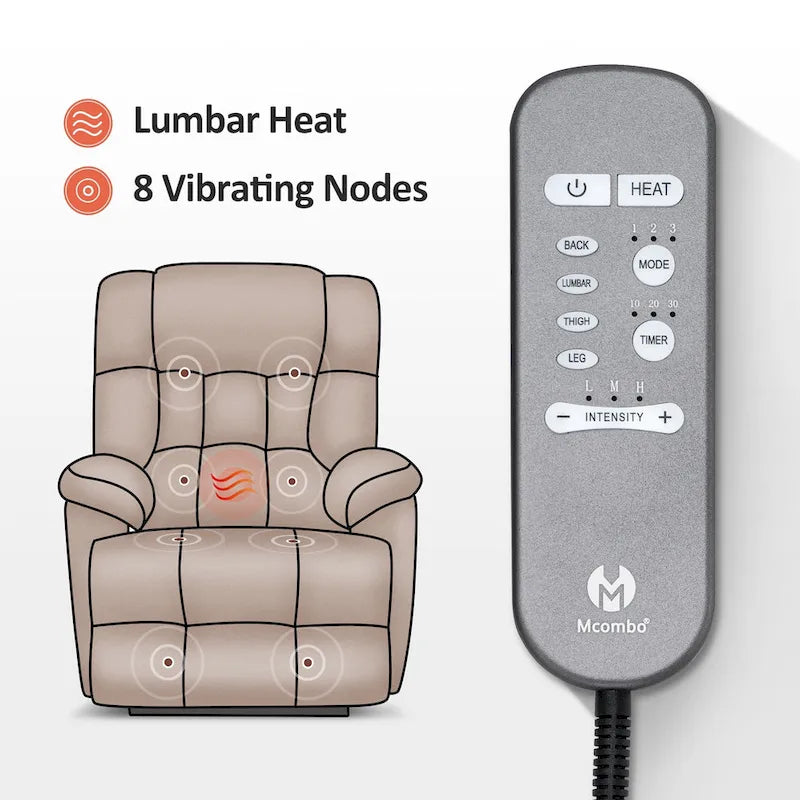 MCombo Power Lift Recliner Chair with Massage, Heat, Adjustable Headrest, Extended Footrest-(PU/Fabric)