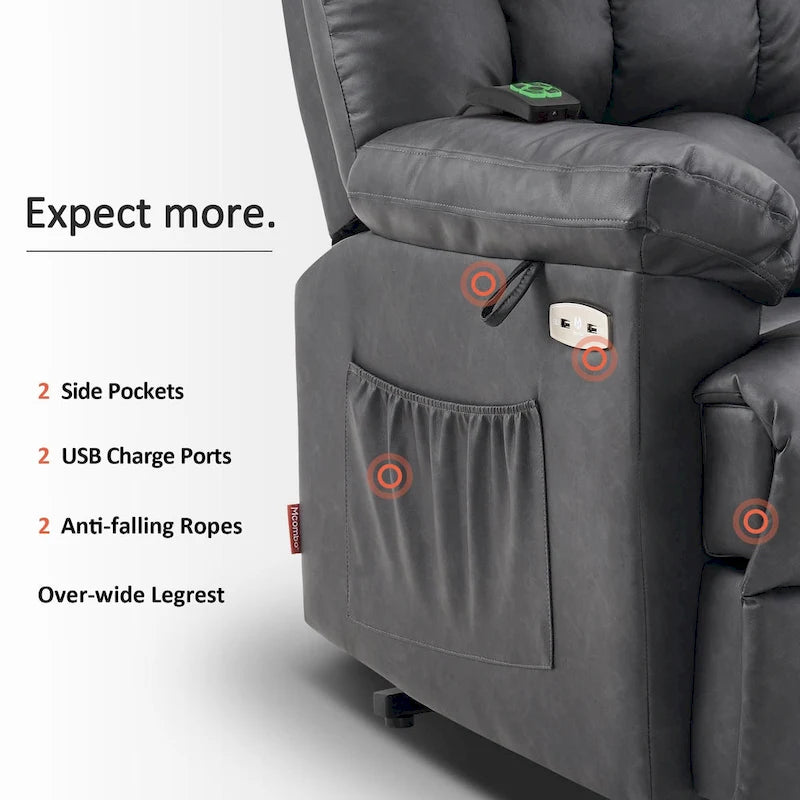 MCombo Power Lift Recliner Chair with Massage, Heat, Adjustable Headrest, Extended Footrest-(PU/Fabric)