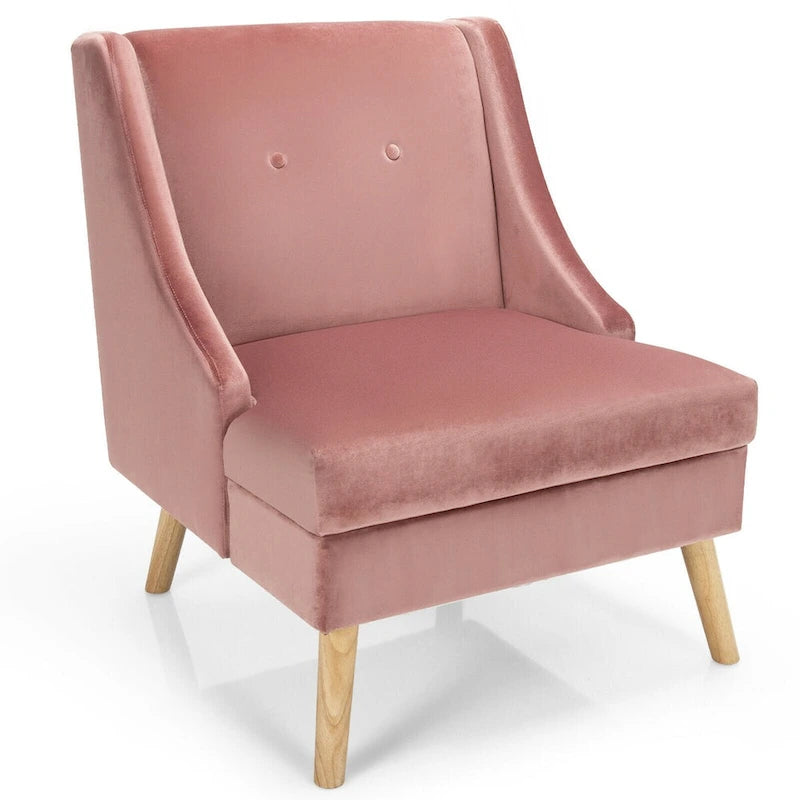 Gymax Swoop Arm Accent Chair Velvet Upholstered Armchair w/ Rubber - See Details