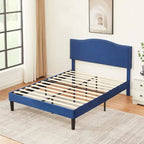 VECELO, Upholstered Platform Bed Frame with Nailhead Headboard Twin Full Queen Size Bed-Blue