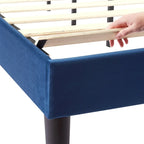 VECELO, Upholstered Platform Bed Frame with Nailhead Headboard Twin Full Queen Size Bed-Blue
