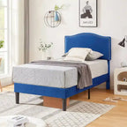 VECELO, Upholstered Platform Bed Frame with Nailhead Headboard Twin Full Queen Size Bed-Blue