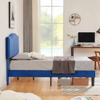 VECELO, Upholstered Platform Bed Frame with Nailhead Headboard Twin Full Queen Size Bed-Blue