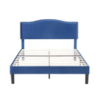 VECELO, Upholstered Platform Bed Frame with Nailhead Headboard Twin Full Queen Size Bed-Blue