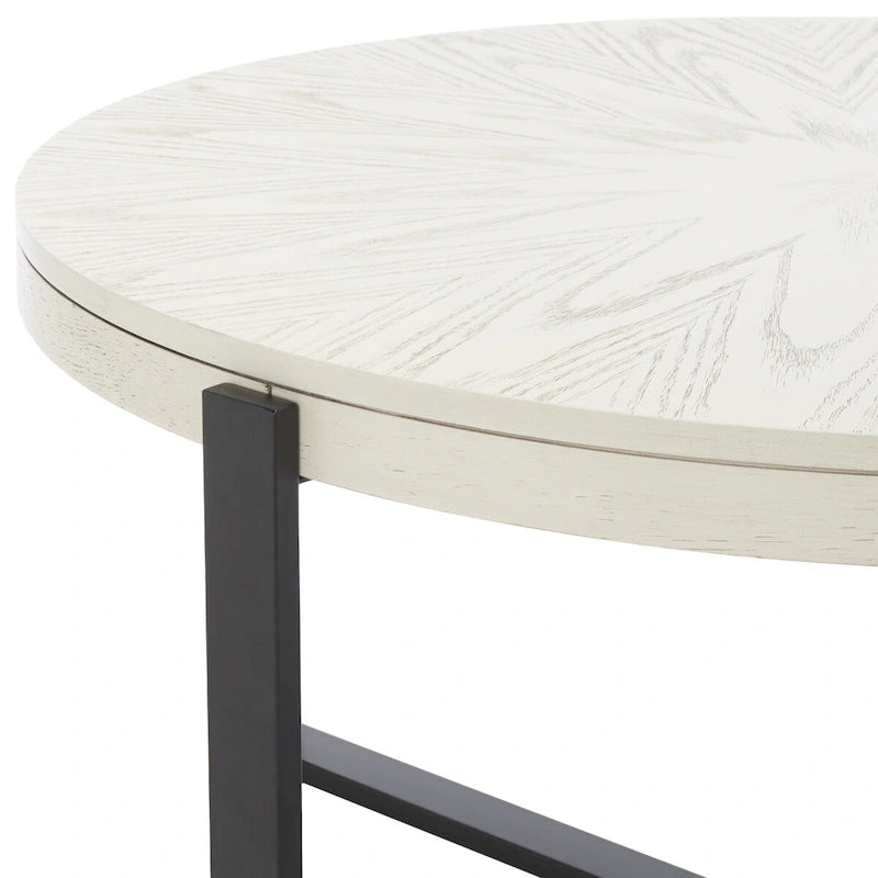 SAFAVIEH Deetta White Marble/ Black Round Coffee Table - 36 W x 36 D x 18 H - 36Wx36Dx18H