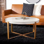 SAFAVIEH Deetta White Marble/ Black Round Coffee Table - 36 W x 36 D x 18 H - 36Wx36Dx18H