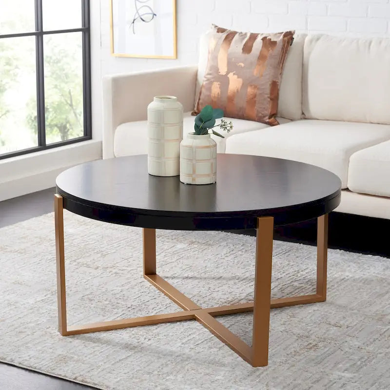 SAFAVIEH Deetta White Marble/ Black Round Coffee Table - 36 W x 36 D x 18 H - 36Wx36Dx18H