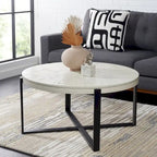 SAFAVIEH Deetta White Marble/ Black Round Coffee Table - 36 W x 36 D x 18 H - 36Wx36Dx18H