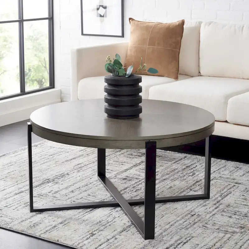 SAFAVIEH Deetta White Marble/ Black Round Coffee Table - 36 W x 36 D x 18 H - 36Wx36Dx18H