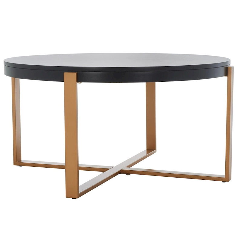 SAFAVIEH Deetta White Marble/ Black Round Coffee Table - 36 W x 36 D x 18 H - 36Wx36Dx18H