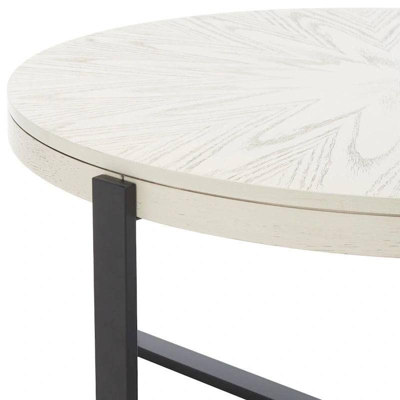 SAFAVIEH Deetta White Marble/ Black Round Coffee Table - 36 W x 36 D x 18 H - 36Wx36Dx18H