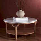 SAFAVIEH Couture Aive 2-Tier Marble Top Round Coffee Table - 35 In. W x 35 In. D x 17 In. H - 35W x 35D x 17H