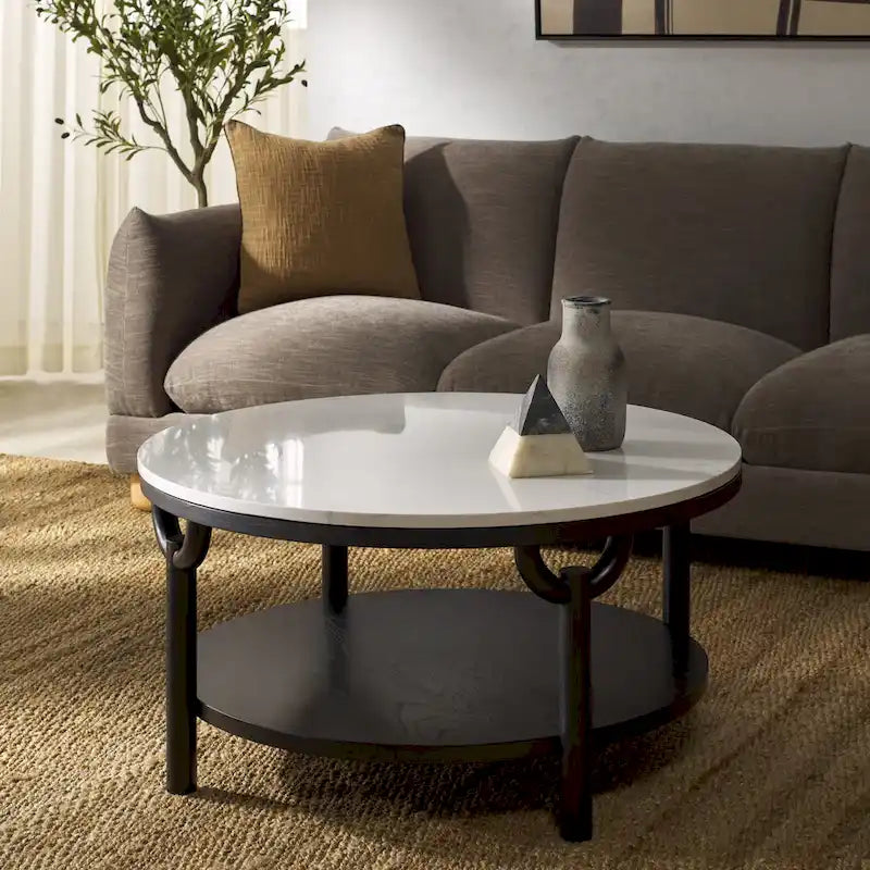 SAFAVIEH Couture Aive 2-Tier Marble Top Round Coffee Table - 35 In. W x 35 In. D x 17 In. H - 35W x 35D x 17H