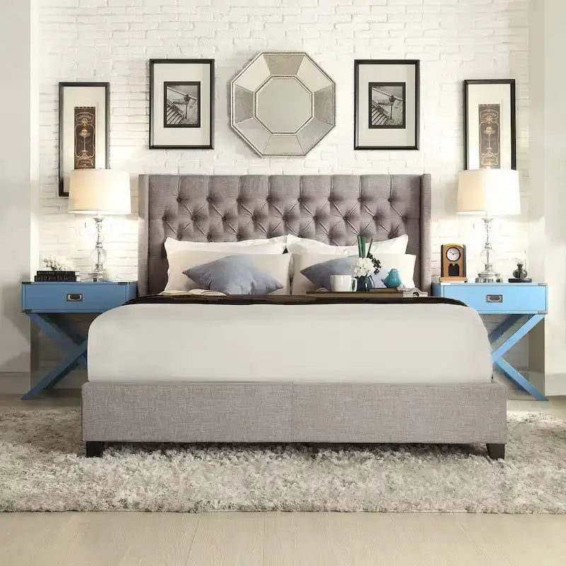Naples Wingback Button Tufted Upholstered King Bed by iNSPIRE Q Artisan
