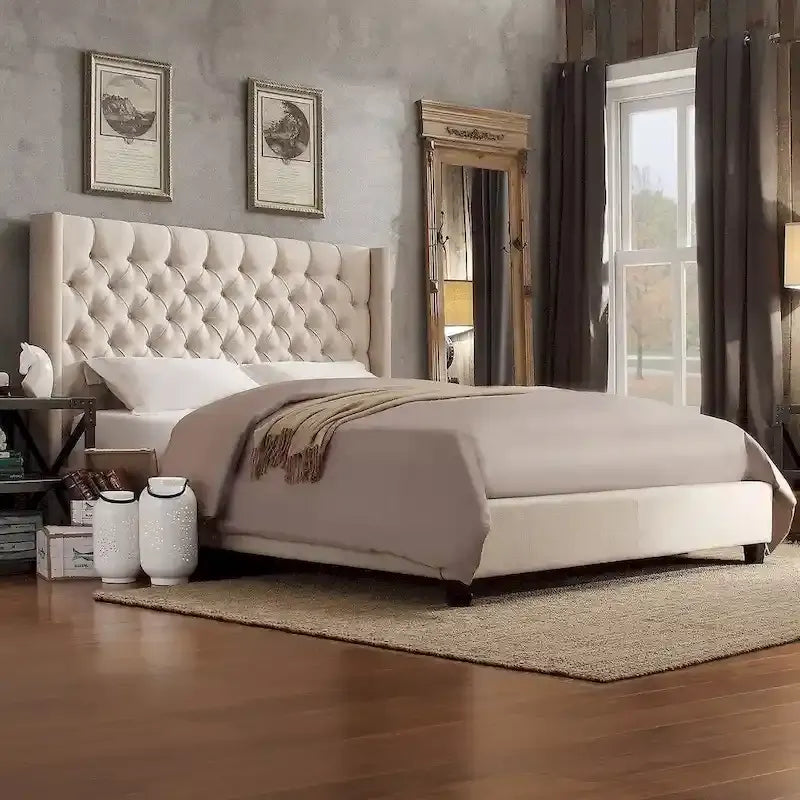 Naples Wingback Button Tufted Upholstered King Bed by iNSPIRE Q Artisan