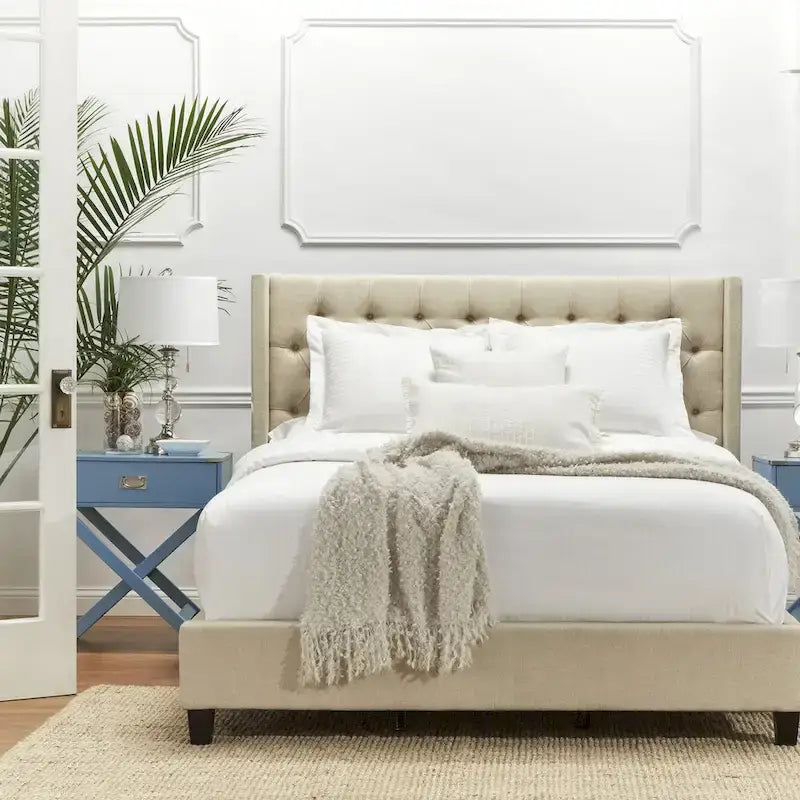 Naples Wingback Button Tufted Upholstered King Bed by iNSPIRE Q Artisan