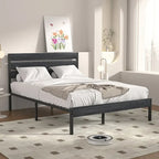 Javlergo Platform Bed Frame with Wood Headboard, Strong Metal Slats Support/No Box Spring Needed, Black