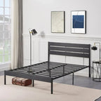 Javlergo Platform Bed Frame with Wood Headboard, Strong Metal Slats Support/No Box Spring Needed, Black
