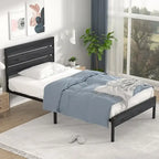 Javlergo Platform Bed Frame with Wood Headboard, Strong Metal Slats Support/No Box Spring Needed, Black