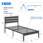 Javlergo Platform Bed Frame with Wood Headboard, Strong Metal Slats Support/No Box Spring Needed, Black