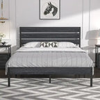 Javlergo Platform Bed Frame with Wood Headboard, Strong Metal Slats Support/No Box Spring Needed, Black