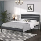 Javlergo Platform Bed Frame with Wood Headboard, Strong Metal Slats Support/No Box Spring Needed, Black