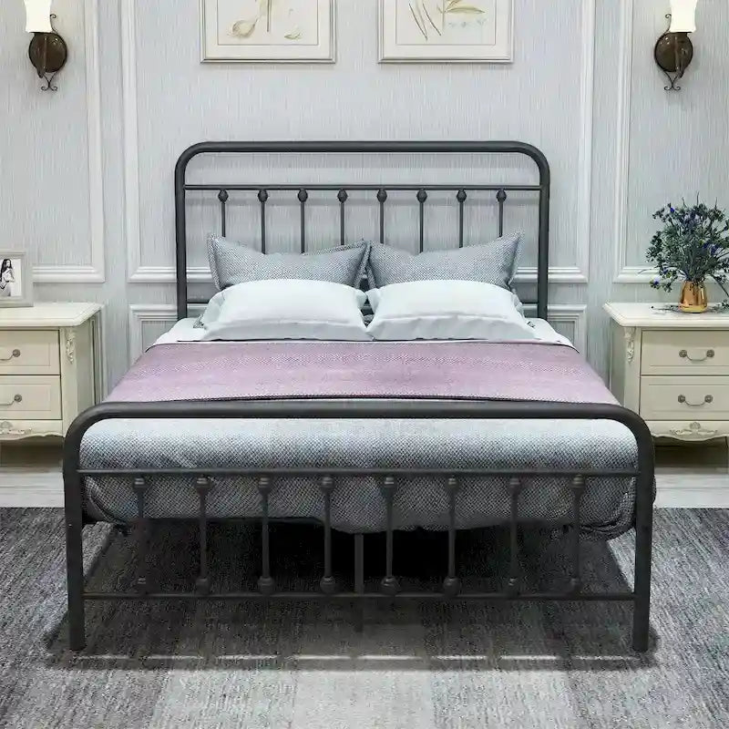 Full Size Metal Bed Frame with Headboard Footboard, Heavy Duty Steel Slats