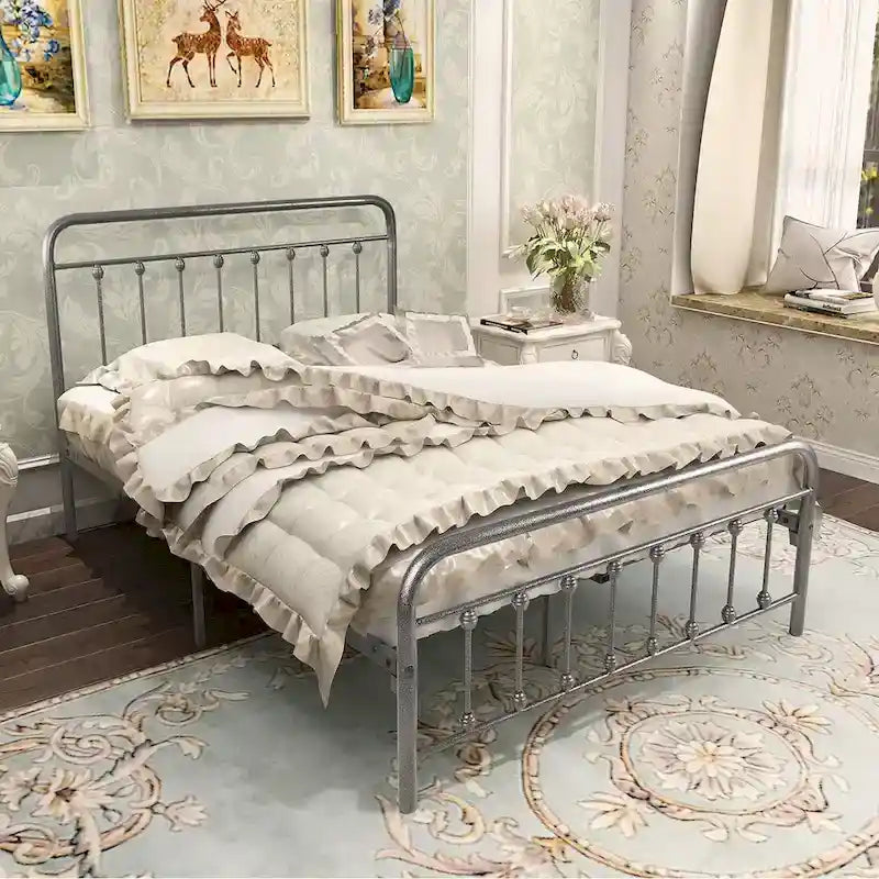 Full Size Metal Bed Frame with Headboard Footboard, Heavy Duty Steel Slats
