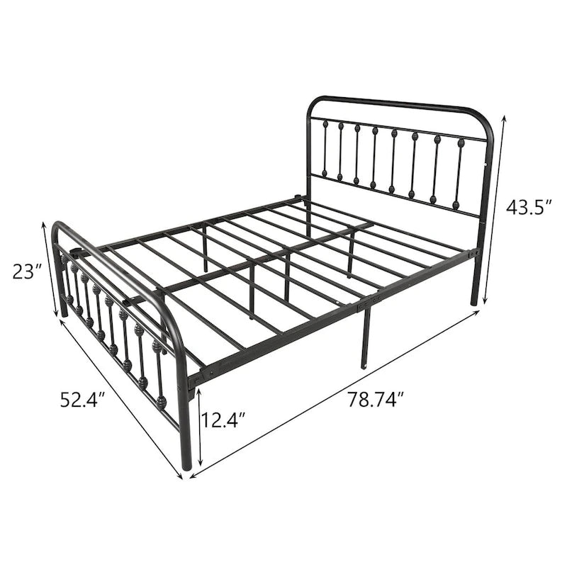 Full Size Metal Bed Frame with Headboard Footboard, Heavy Duty Steel Slats