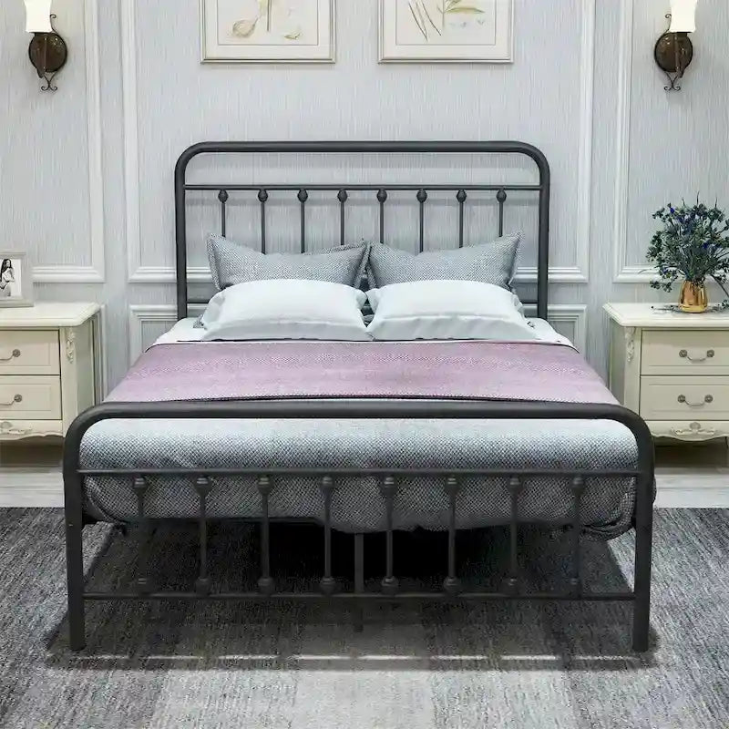 Full Size Metal Bed Frame with Headboard Footboard, Heavy Duty Steel Slats