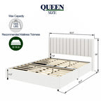 Ivory Upholstered Platform Bed with 4 Drawers Storage, Queen Size