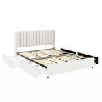 Ivory Upholstered Platform Bed with 4 Drawers Storage, Queen Size