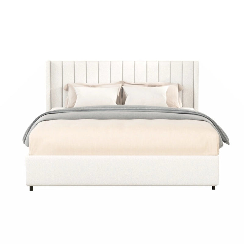 Ivory Upholstered Platform Bed with 4 Drawers Storage, Queen Size