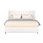 Ivory Upholstered Platform Bed with 4 Drawers Storage, Queen Size