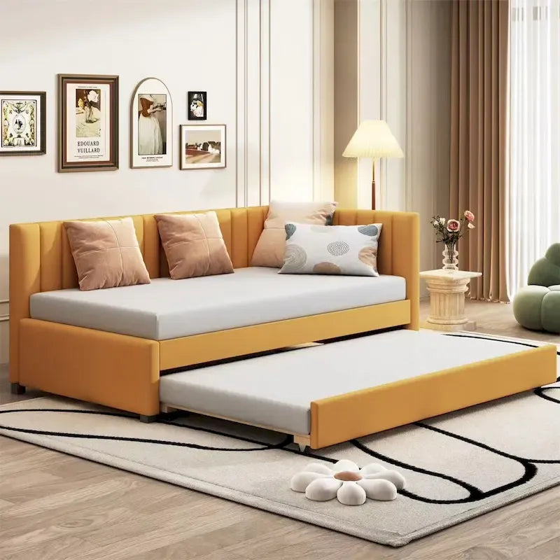 Merax Twin Size Upholstered Daybed with Trundle