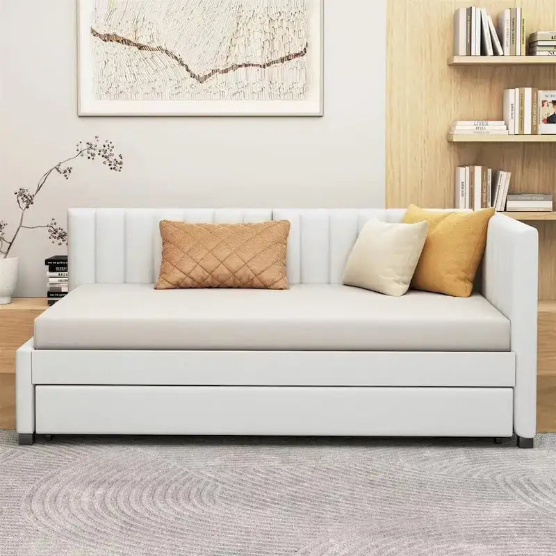 Merax Twin Size Upholstered Daybed with Trundle