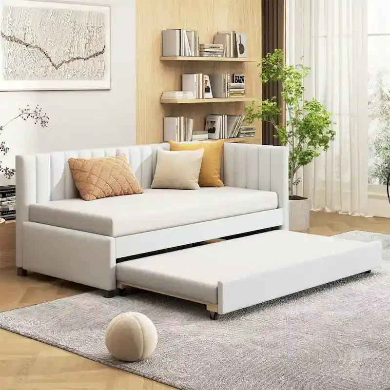 Merax Twin Size Upholstered Daybed with Trundle