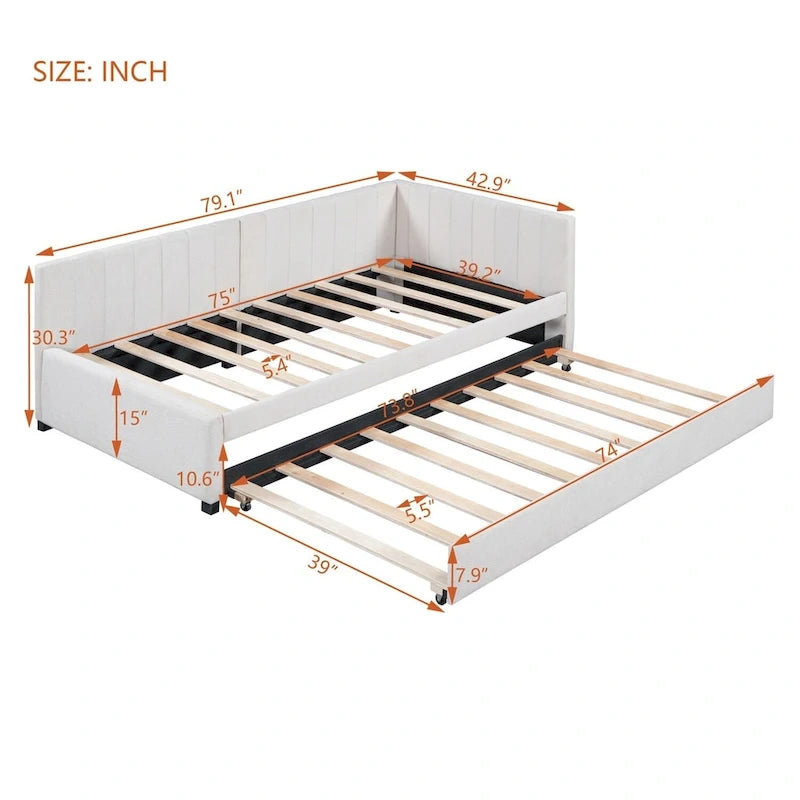 Merax Twin Size Upholstered Daybed with Trundle