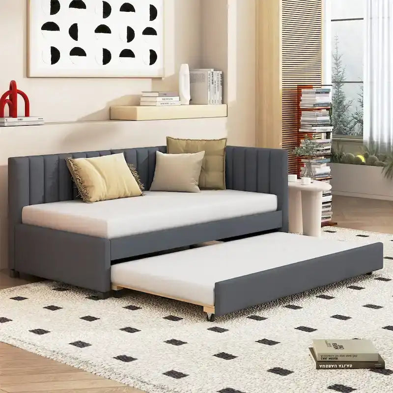 Merax Twin Size Upholstered Daybed with Trundle
