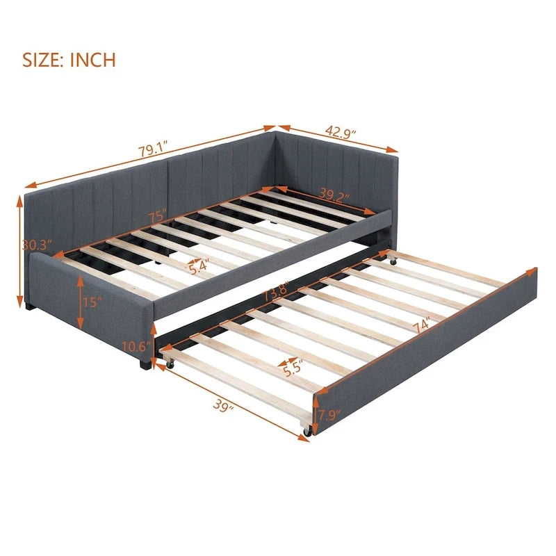 Merax Twin Size Upholstered Daybed with Trundle