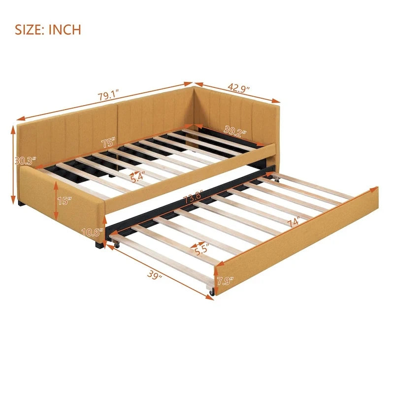 Merax Twin Size Upholstered Daybed with Trundle
