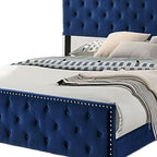 Agapi California King Bed, Button Tufted, Nailhead Trim, Navy Upholstery