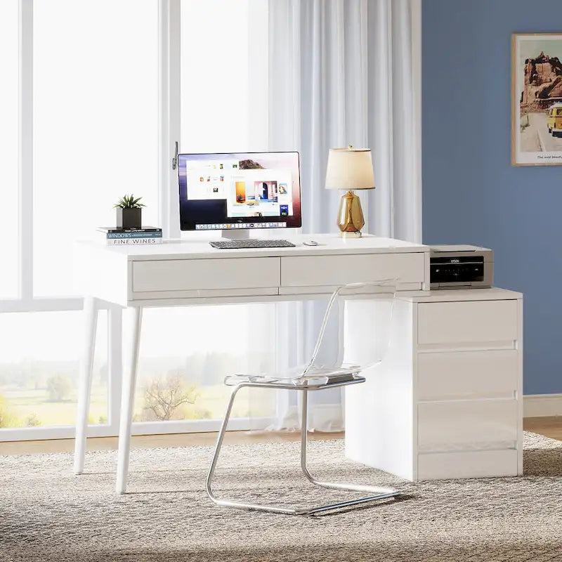 Modern Vanity Desk with Drawers, Reversible Makeup Dressing Table (Without Mirror)