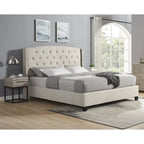 Roundhill Furniture Astral 3-Piece Upholstered Bedroom Set Tufted Wingback Bed with Two Nightstands